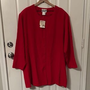 Maggie Barnes deadstock Red Button-Up Blouse blazer 32w 52 new with tags